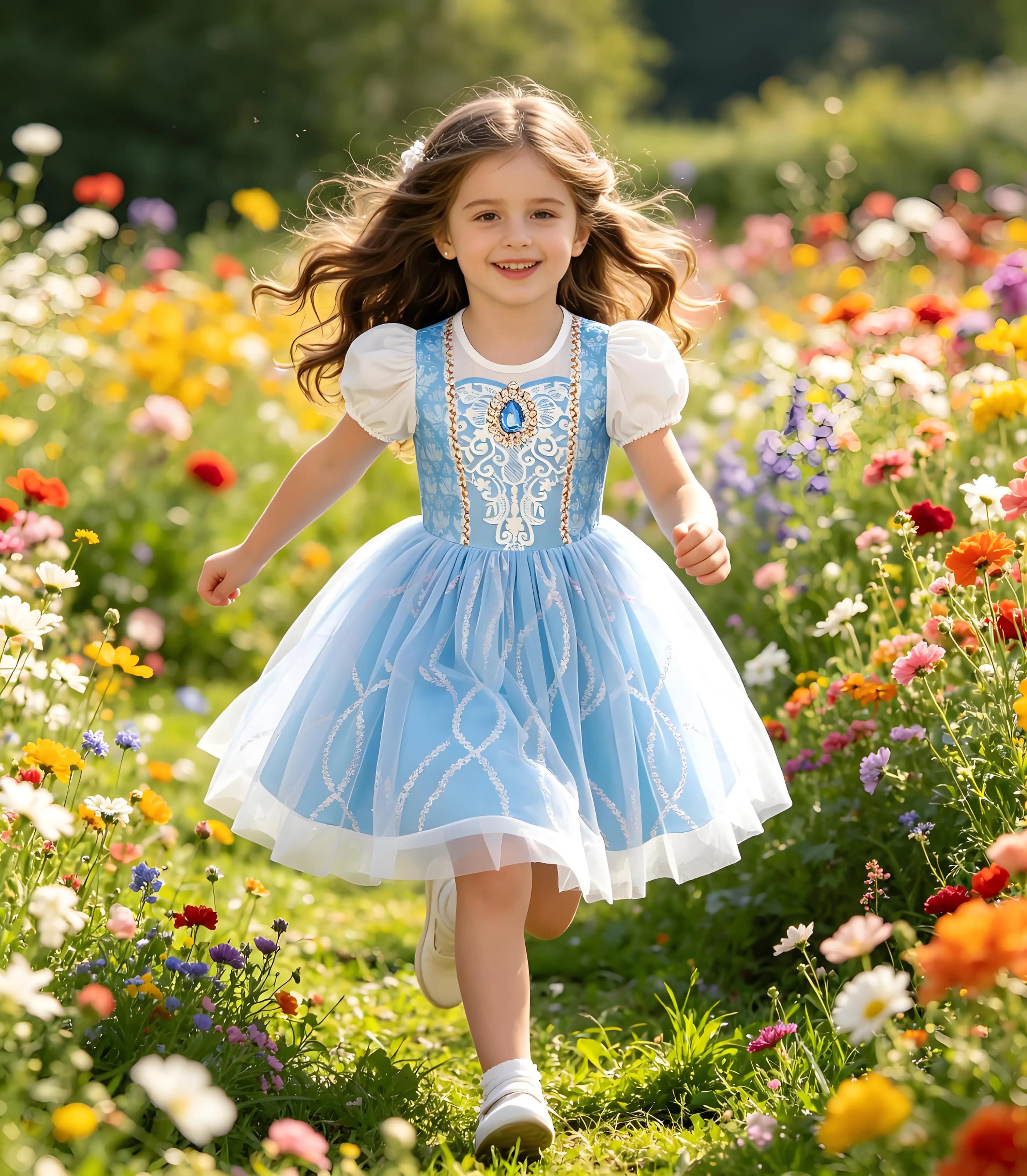 Abito da principessa Disney blu Cenerentola, abito estivo da principessa per bambini, set di abiti da Cenerentola con fiocco alla moda per bambina