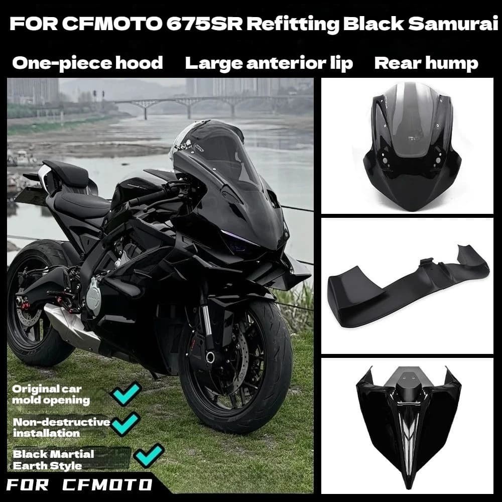 For cfmoto 675SR Modified Black Knight Windshield, Deflector, Air Diffuser,Side Wing, Lip, Rear Horn, Body Kit，Post-caval Crest