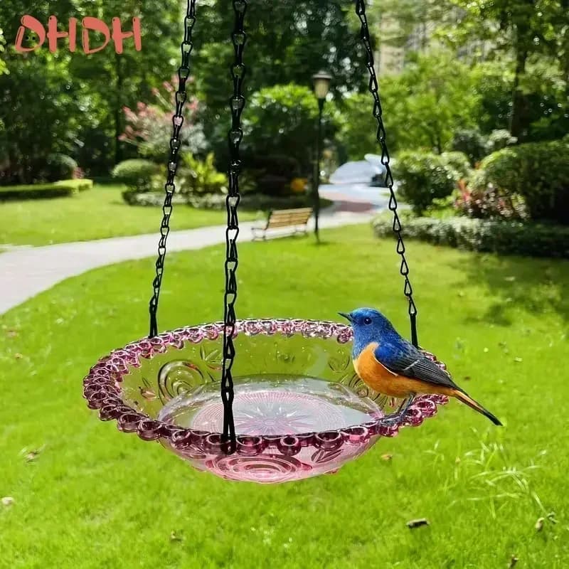 Mangiatoia per Uccelli con Design Floreale, Contenitore per Cibo e Acqua per Uccelli Selvatici da Giardino, Decorazione per Esterni