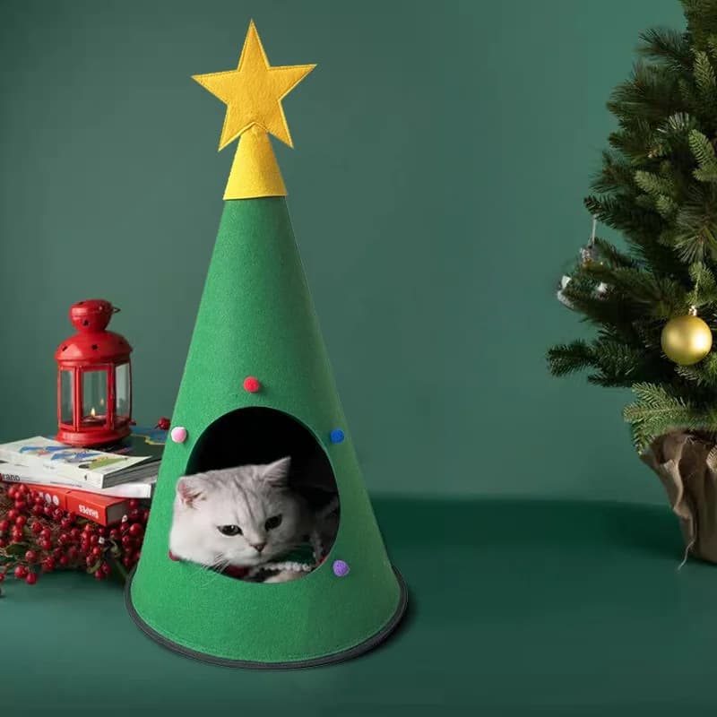 Feltro Pet Nest Dog Tent pieghevole Christmas Cat Tree Hole autunno e inverno Warm Cat Nest Decoration peluche Ball Gift