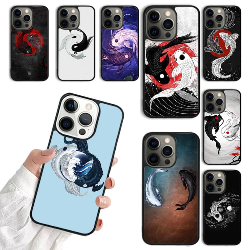 Cover per iPhone con design Yin Yang e Pesci Koi per iPhone 17 Air 14 13 12 16 Pro Max 15 Plus