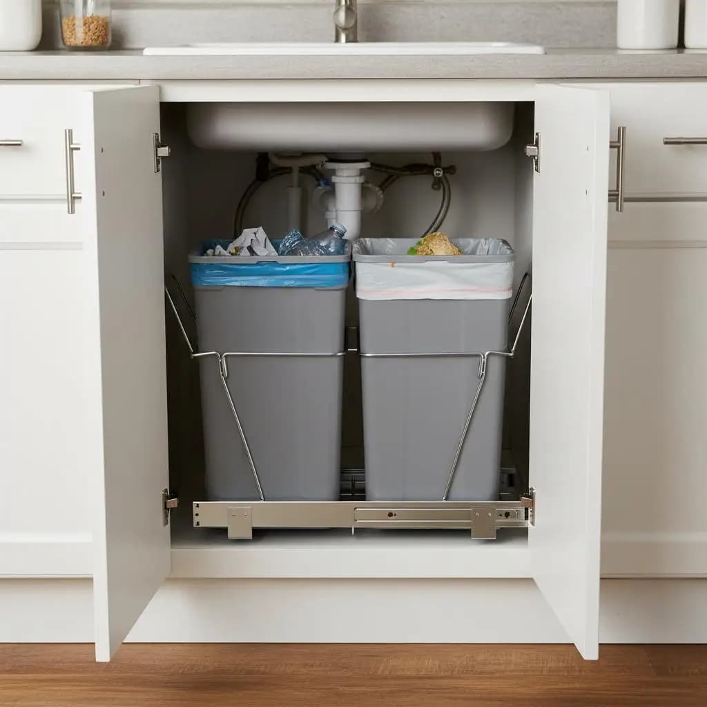 Contenitore per la Raccolta Differenziata Sottopensile 27QTx2, Doppio Bidone per Cucina, Dispensa, Lavanderia, in Metallo Resistente