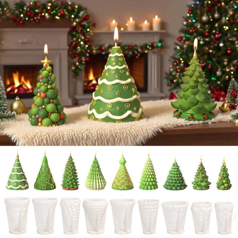 Strumento per la lavorazione di stampi in silicone Albero di Natale 3D, fusione di cera per candele profumate, stampi in gesso fai-da-te per aromaterapia per artigianato festivo