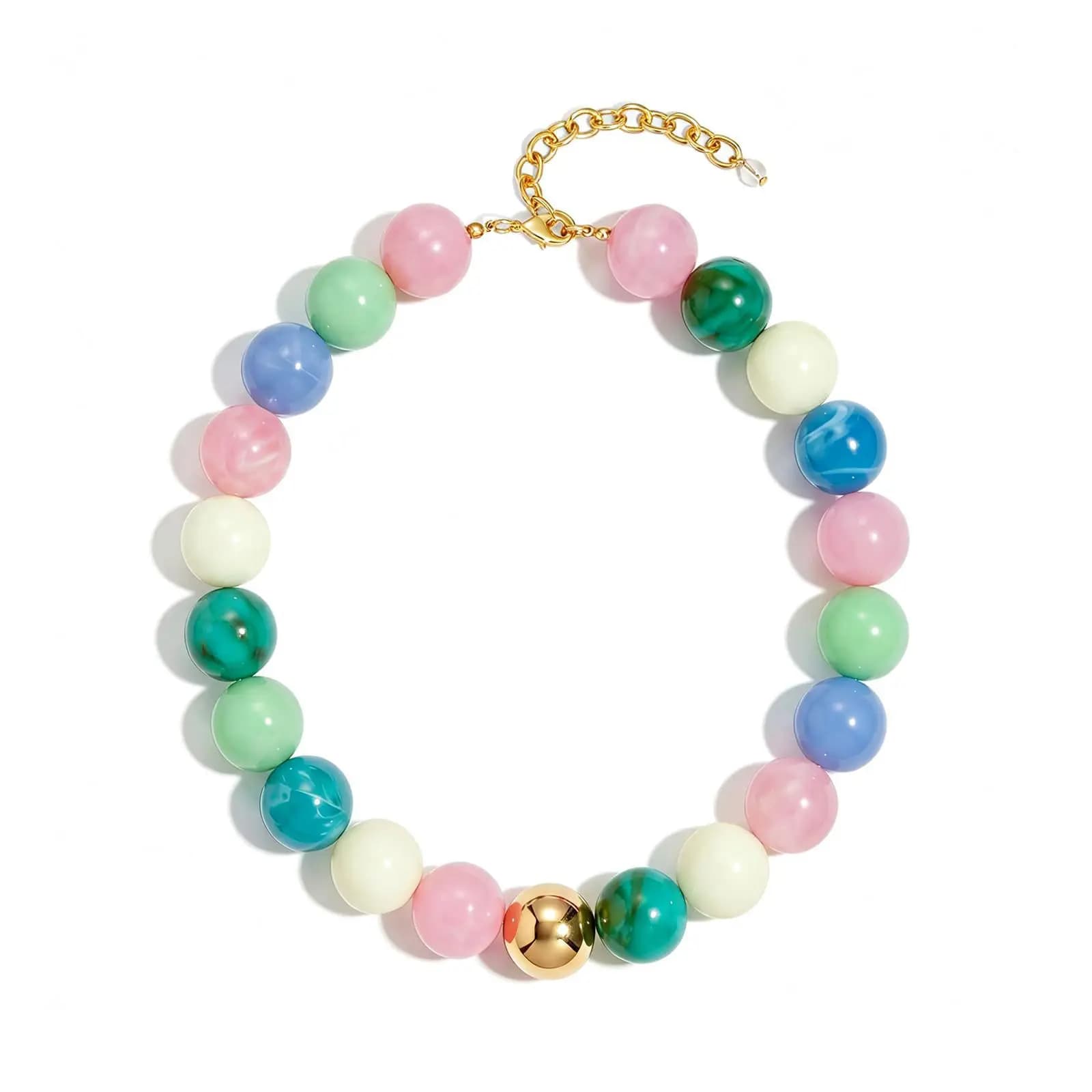 New Arrival 20mm Mixed Color Resin Round Bead Necklace, Versatile Casual Party Necklet for Women