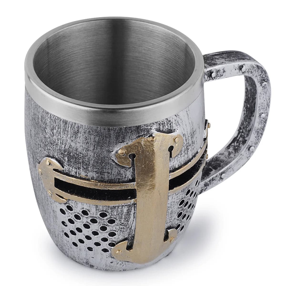 Tazze da cavaliere del Medioevo Tazza in resina in acciaio inossidabile Tazza da birra creativa Bicchiere da vino gotico Tazza da cocktail Regalo di Halloween