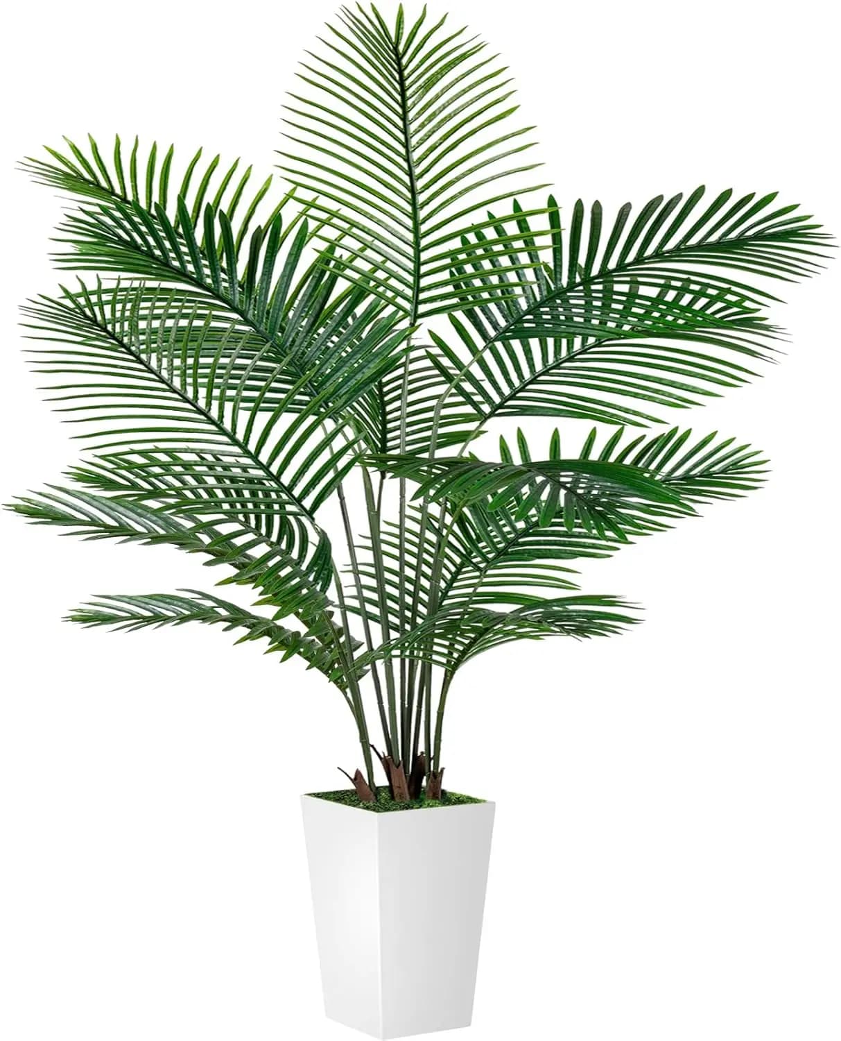 6 Foot 72 Inch Artificial Palm Potted Tree Matched 15.7 Inch White Planter UV Resistant Faux Tropical Plant Indoor Outdoor Office Home Decor