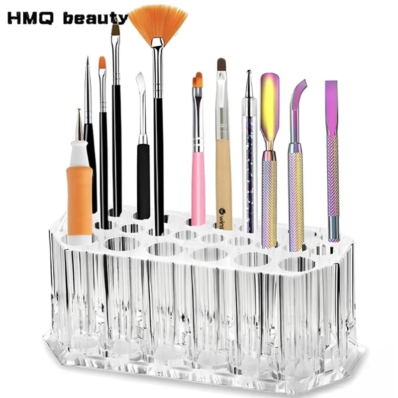Organizzatore da scrivania trasparente a 26 fori per pennelli da trucco in acrilico, porta rossetti, eyeliner e cosmetici, espositore portaoggetti