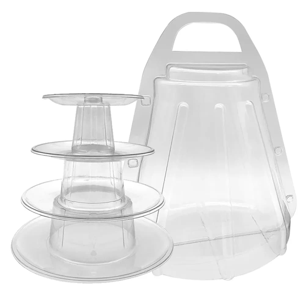 Set di 1 Scatola Trasparente per Macarons a Quattro Livelli, Espositore per Biscotti con Manico Portatile, Contenitore per Torte per Catering e Feste