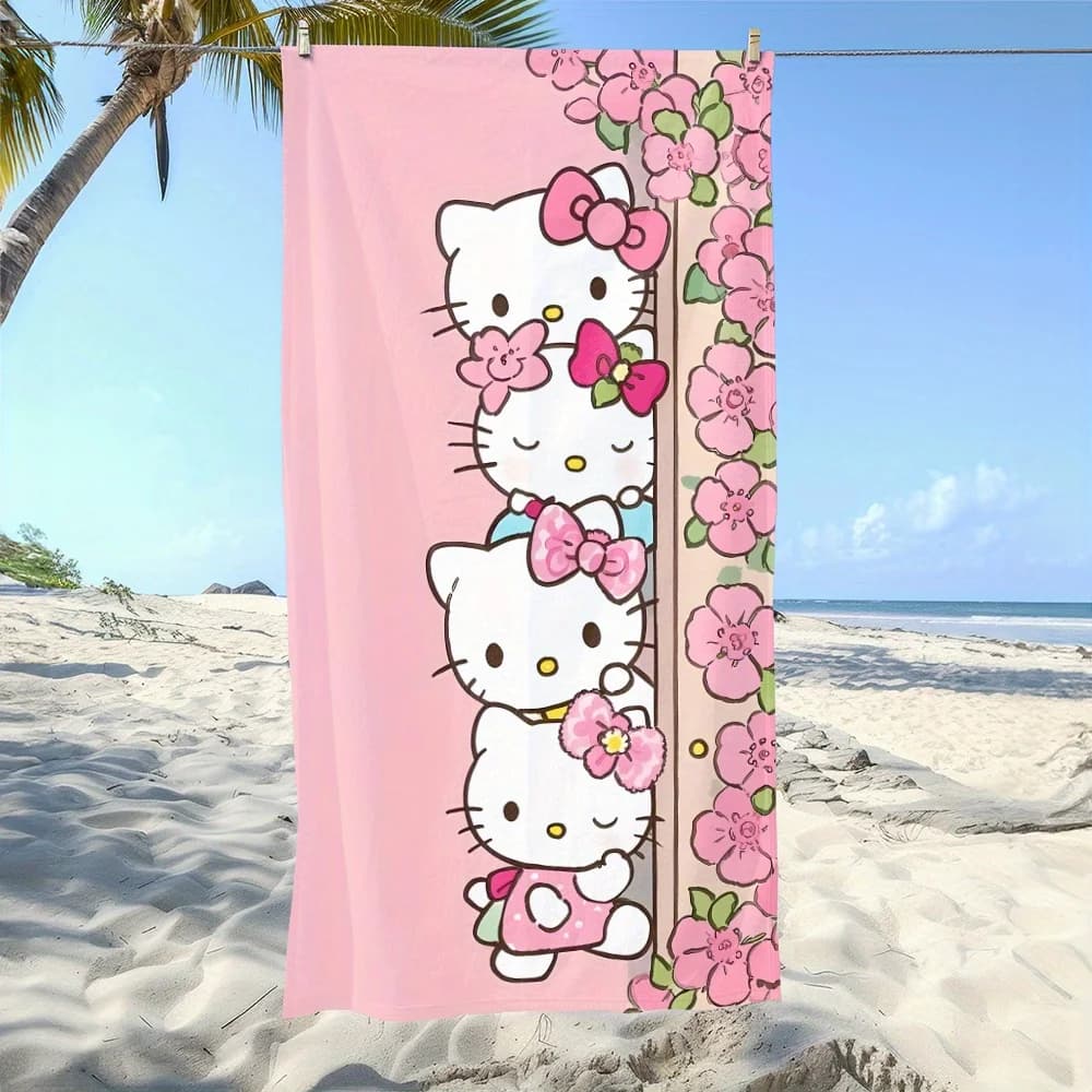 1 pezzo di asciugamano da bagno da spiaggia Sanrio Hello Kitty ad asciugatura rapida con simpatico design floreale Hello Kitty Colori pastello per regali di Pasqua in viaggio in piscina