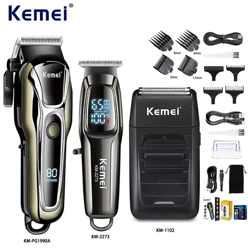 Kemei Professional Electric Hair Clipper Kit RechargeableTrimmer Shaver For Men USB Charging Beard Razor KM-PG1990A 2273 1102