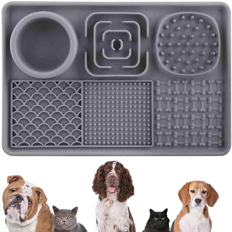 Tappetino per leccare cani in silicone antiscivolo 6 in 1 con ventose Lavabile multifunzionale Addestramento Ciotole per mangiatoia lenta per animali domestici Ciotola per alimenti per animali domestici