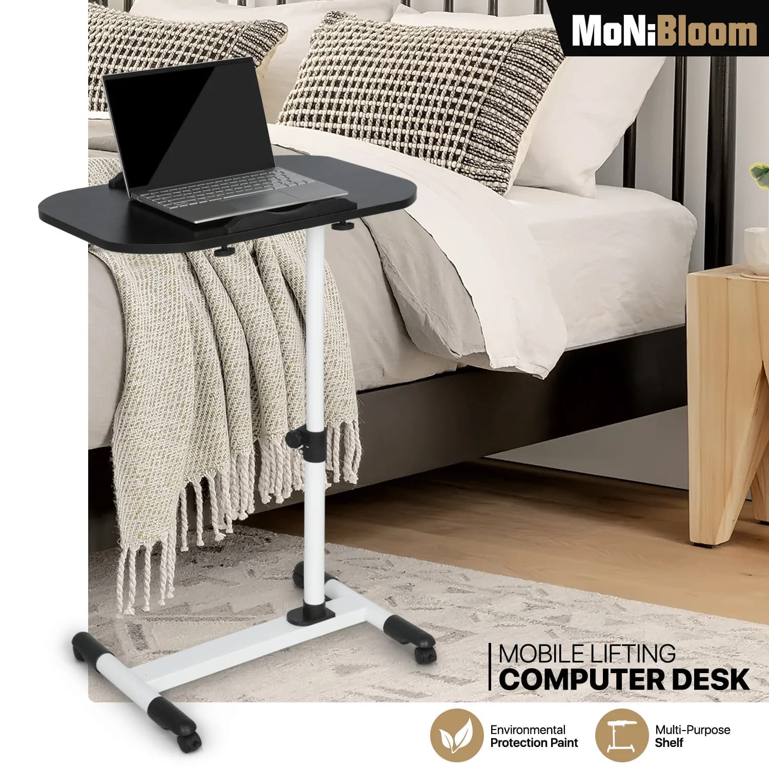 Tavolino Girevole e Regolabile in Altezza per Laptop, Supporto da Divano e Letto per Casa
