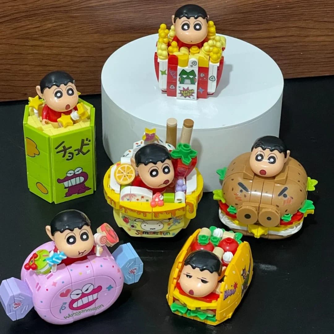 Pastello Shin-Chan Delizioso Dim Sum assemblato Building Block Blind Box Amburgo Gourmet 3d Jigsaw Puzzle Regalo di compleanno per bambini