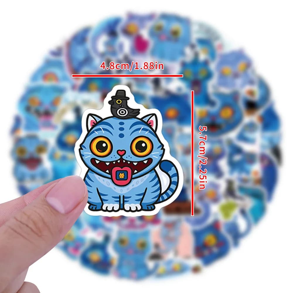 50/100 Pezzi Adesivi Divertenti con Gatto Blu, Tigre Blu in Vinile Impermeabile per Laptop, Custodia del Telefono, Quaderno, Bottiglia d'Acqua, Adesivi Fai-da-Te