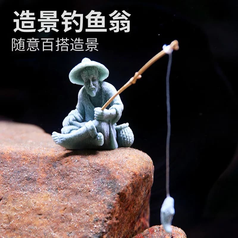 Artificial Fisherman Figurine For Garden Decoration Micro Landscape Jiang Taigong Rockery Aquarium