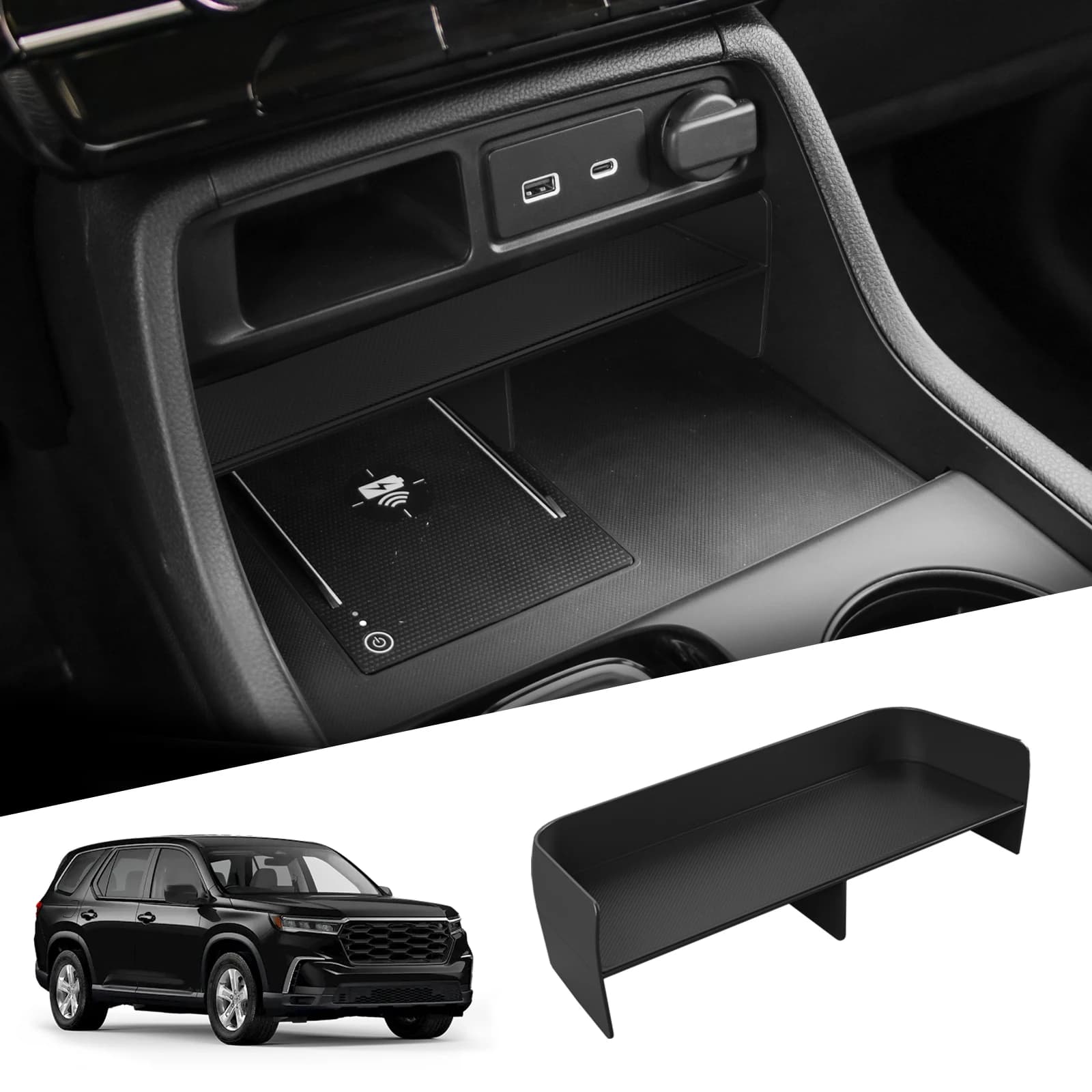 Smabee per Honda Pilot 2023-2025 Car Center Console Scatola portaoggetti Vassoio per auto Organizer Accessori interni Riordino Nero