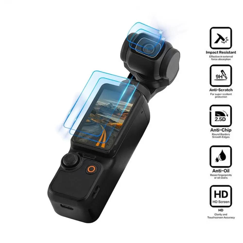 3/4 PCS Tempered Glass Screen Protector Anti Scratch Action Camera Lens 2.5D Glass Protective Film for DJI OSMO Pocket 3