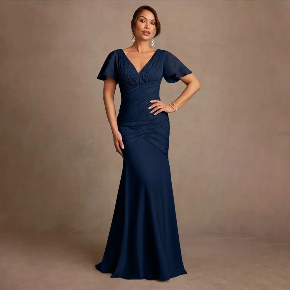 Abiti per la madre della sposa, abito a sirena con scollo a V e pieghe, elegante abito da cerimonia per la madre della sposa, abiti da cerimonia per la madre.