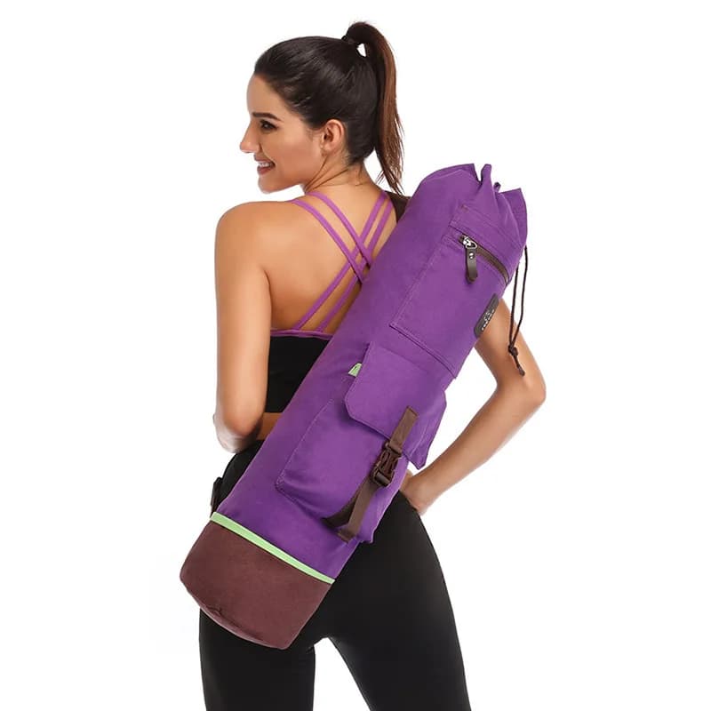 Yoga Mat Bag in Canvas Multifunctional Yoga Bag Travel Fitness Bag for Sports and Leisure Large Mouth with Water Cup Sports Bag