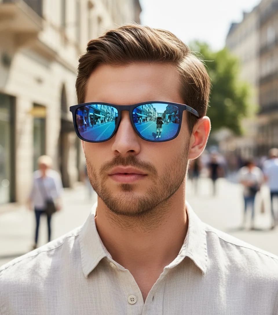 Men's classic square sunglasses, comfortable and light, with black frame, ideal for photo gifts on the trip