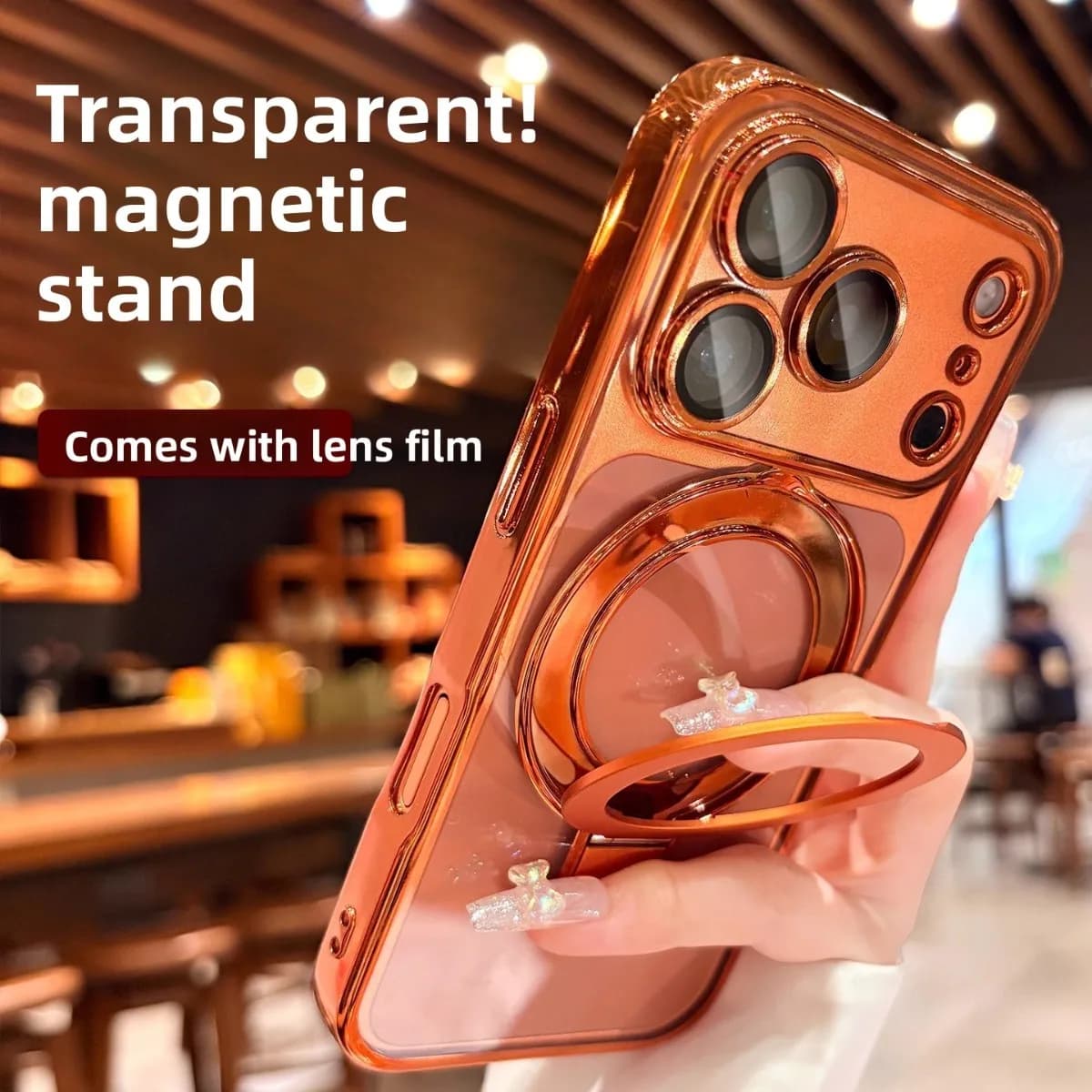 For Magsafe Phone Case with magnetic bracket for IPhone Air 17 16 15 Plus 14 13 12 11 Pro Max Support for ring support Clear acrylic cover