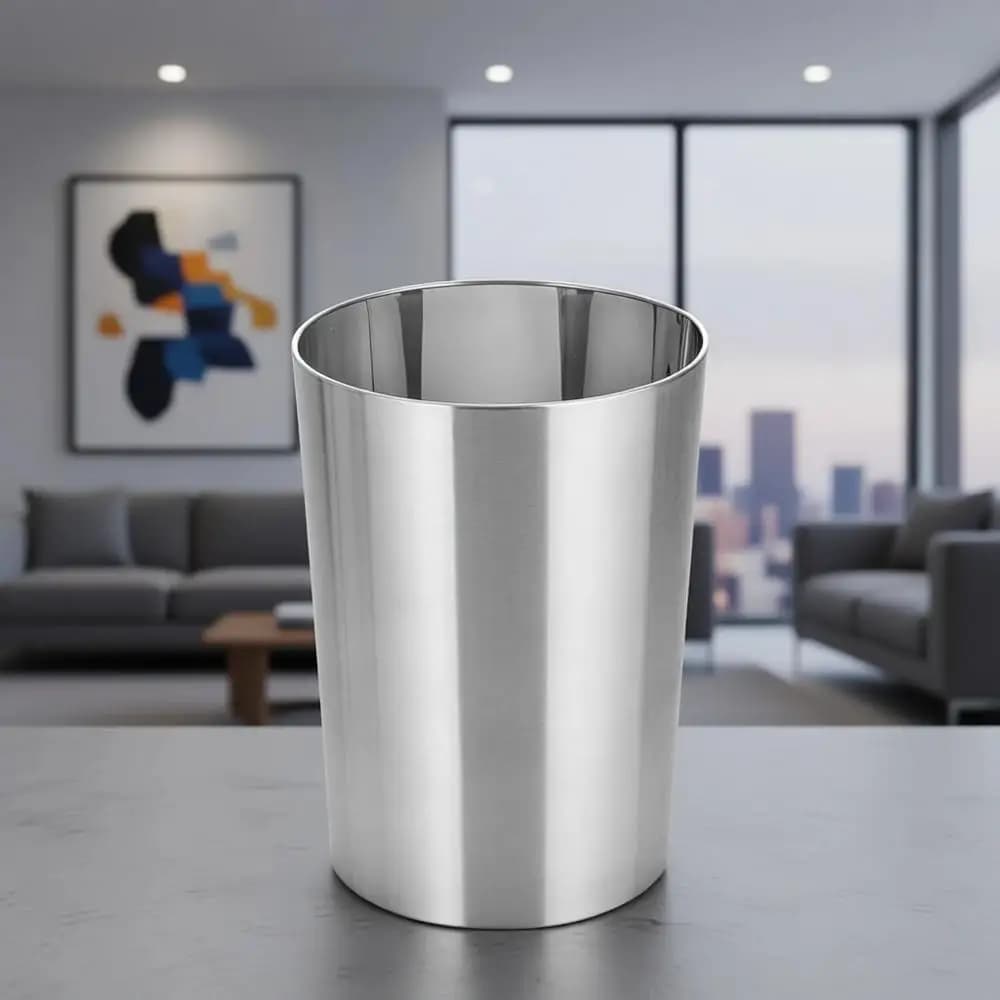 Piccolo Cestino Rotondo in Acciaio Inox da 4 Galloni, Adatto per Bagno, Cucina o Ufficio Domestico, Bidone per Rifiuti e Riciclo