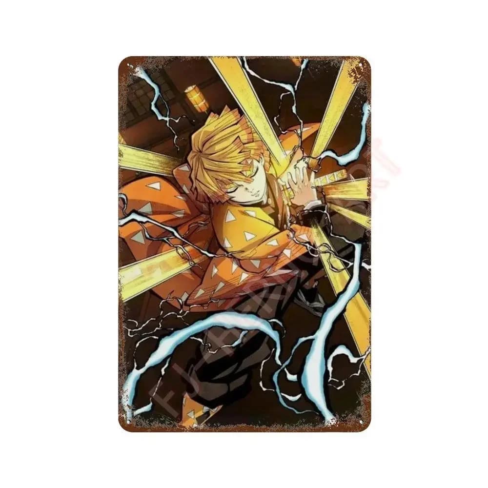 Classic Pop Anime Demon Slayer Kyojuro Rengoku Art Poster Metal Tin Sign targa piatti da parete per soggiorno Modern Home Decor