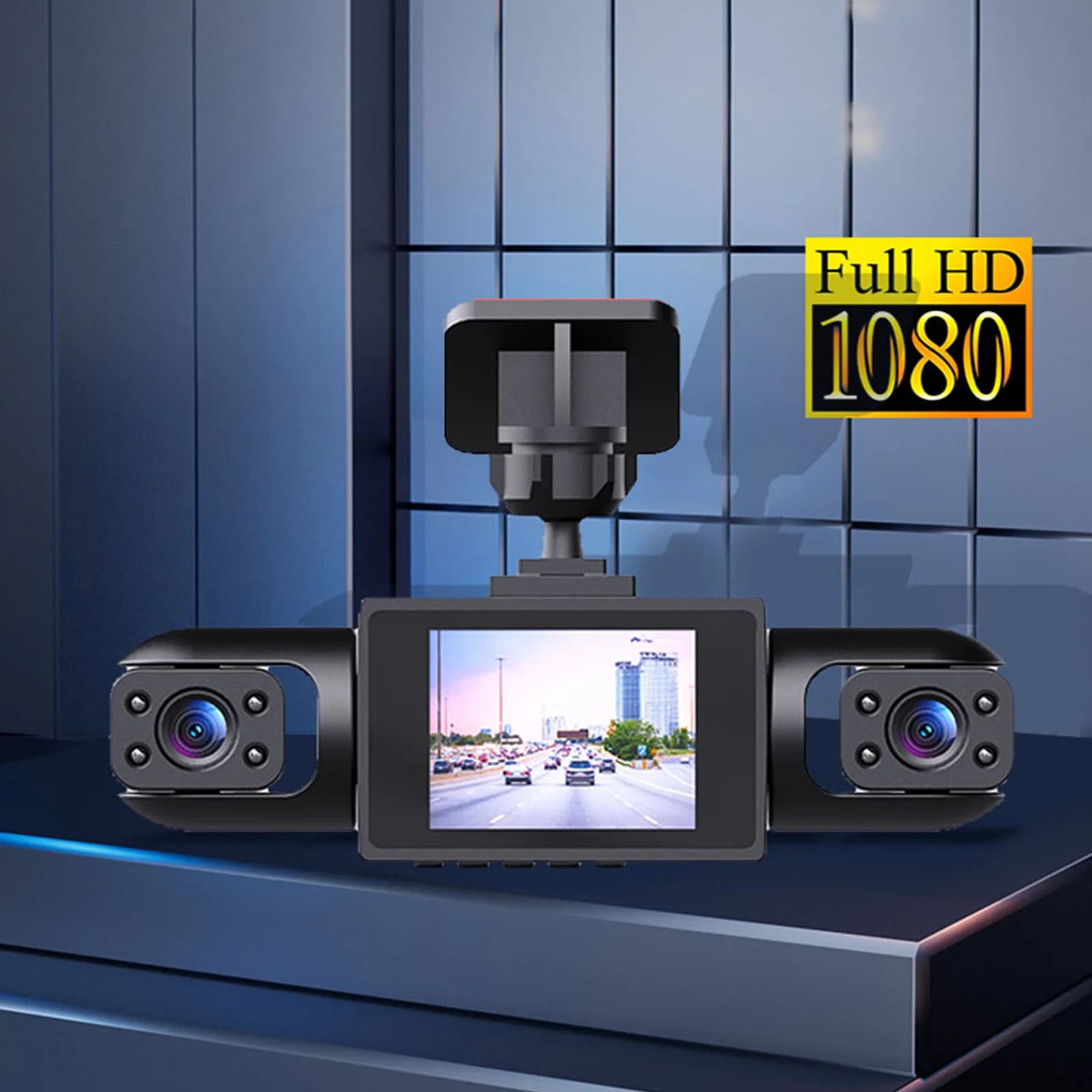 Telecamera da cruscotto a 4 canali 1080P anteriore e posteriore, interna sinistra e destra, con visione notturna e grandangolo per auto