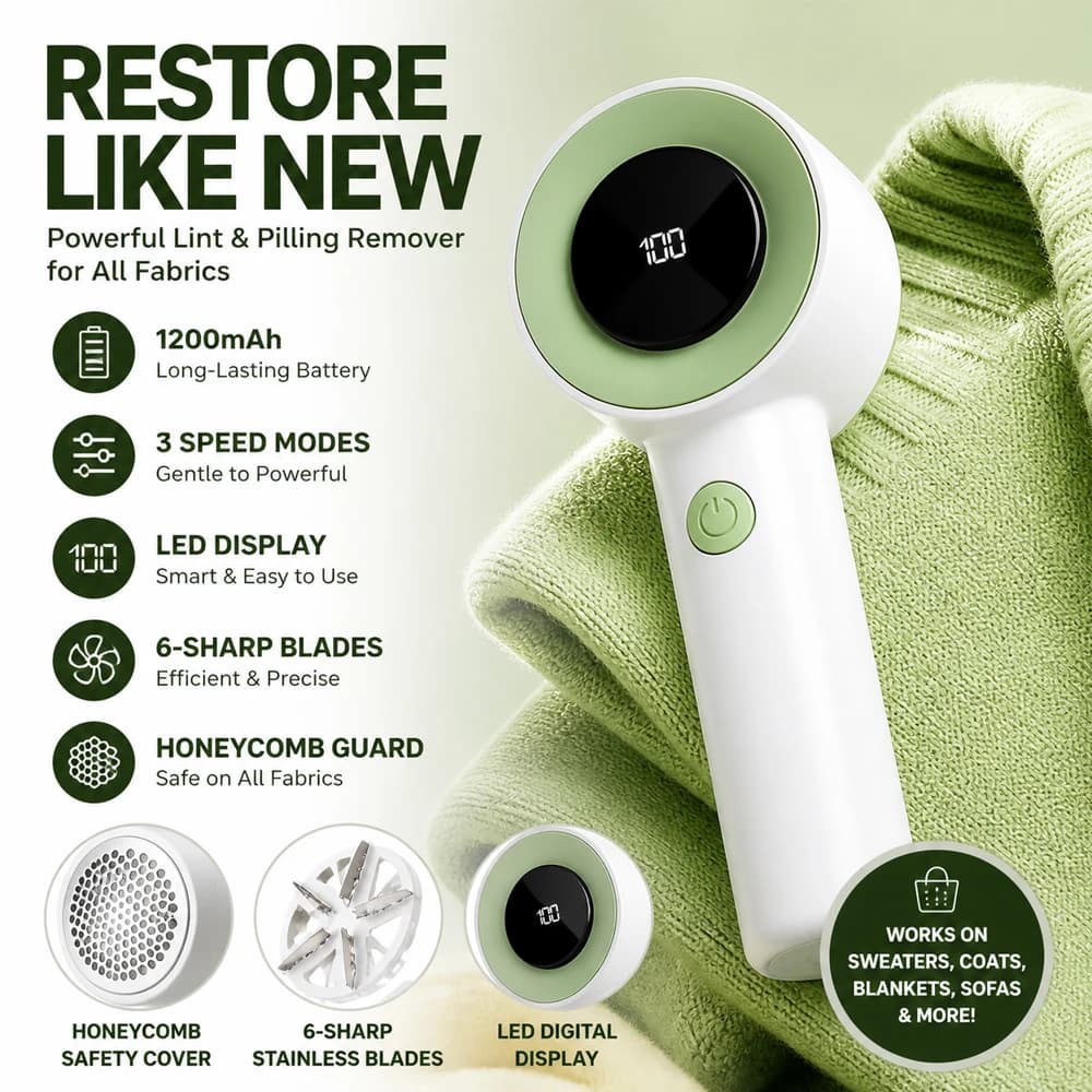 Fabric Shaver 3 Speeds LCD Display Rechargeable Electric Shaver 1200mAh Lint Remover for Clothes Sweaters Couches Blanket