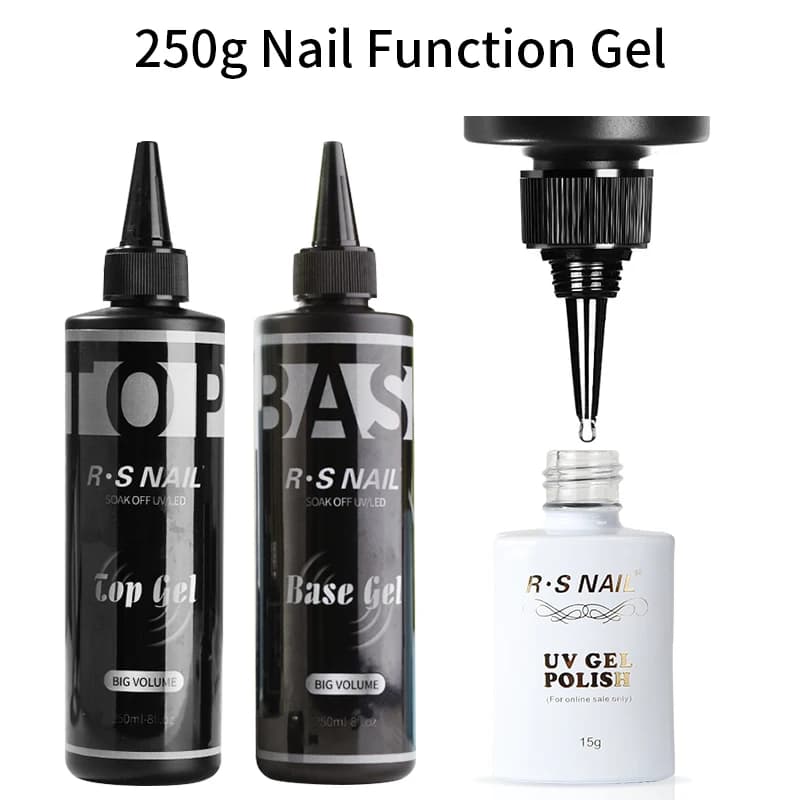 RS NAIL 250ML Super Top Coat Base Coat 2 pezzi SET Nail Art Gel Polish UV/LED Sock off senza strato appiccicoso Clear Top Gel Manicure