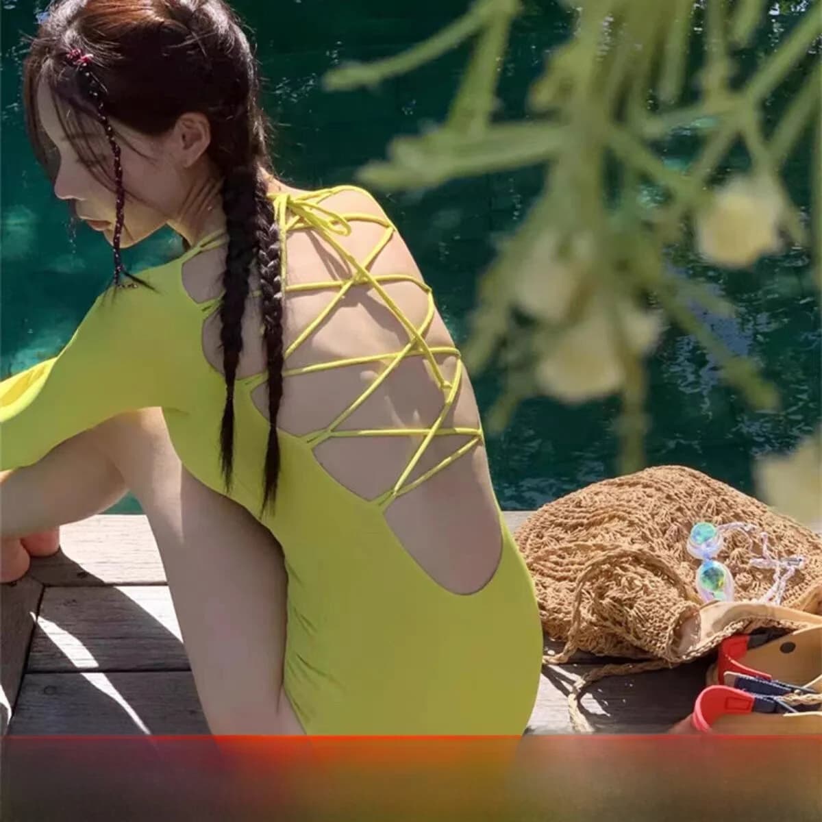 Costume da bagno giallo a maniche lunghe da donna, modellante e coprente, per snorkeling, sexy, per sorgenti termali, stile giapponese