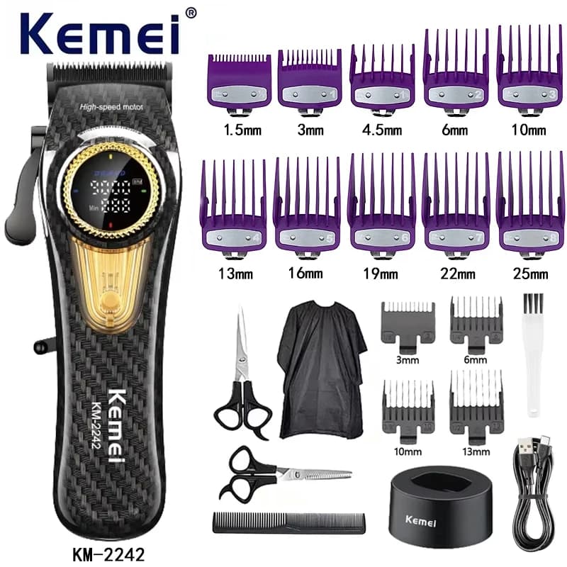 Tagliacapelli Professionale Senza Fili KM-2242, Trimmer Elettrico Ricaricabile per Barbieri, Macchina per Taglio e Sfumatura Capelli per Uomo