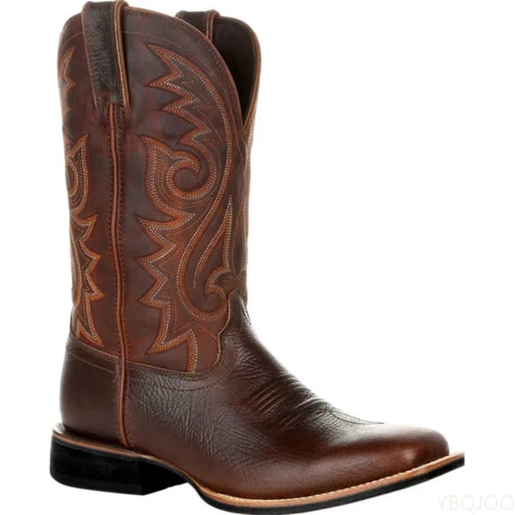 Men's Boots Western Cowboy Motorcycle Boots Mid Pulp Men's Outdoor Autumn Boots PU Totem Mid Pulp Boots Retro Design Men's Shoes