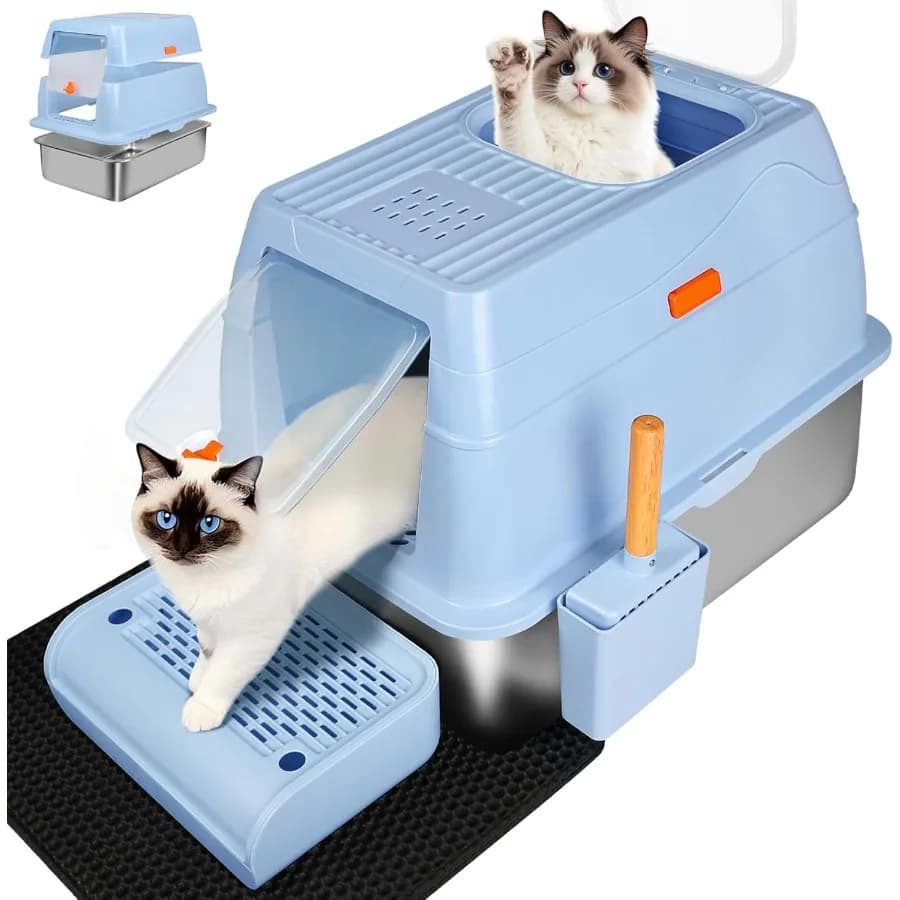 Lettiera XL in acciaio inossidabile con design di uscita dall'alto per EasyClean e controllo degli odori Struttura completamente chiusa con carbone attivo