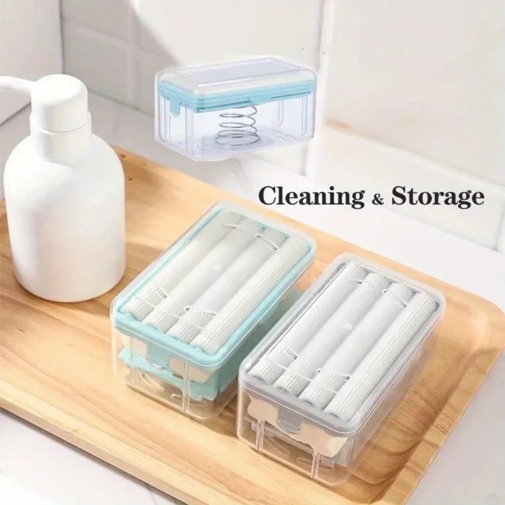 Soap dish with roller brush, creates a rich foam quickly, plastic storage box with bathroom and shower drain