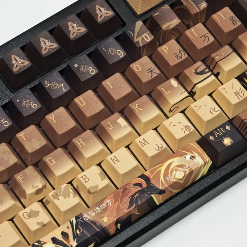 135 Keys Zhongli Keycap Set Game Genshin Impact PBT DYE Sublimation Light Cherry Switch Cross Key Cover for Mechanical Keyboard