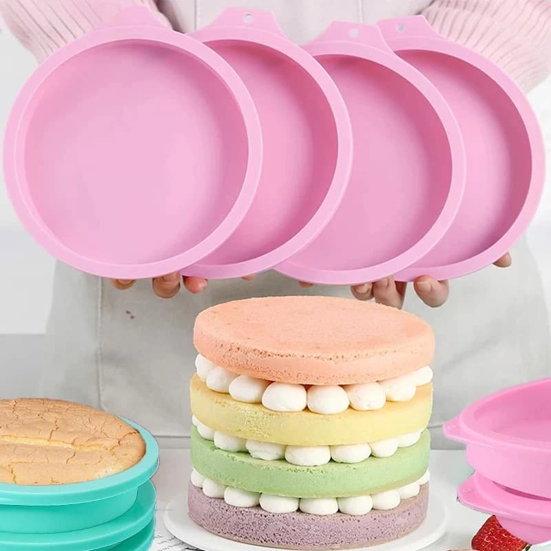 Set of 8 Silicone Molds for Round Cakes from 4/6/8 Inches, Silicone Sweet Molds for Rainbow Cake and Mousse