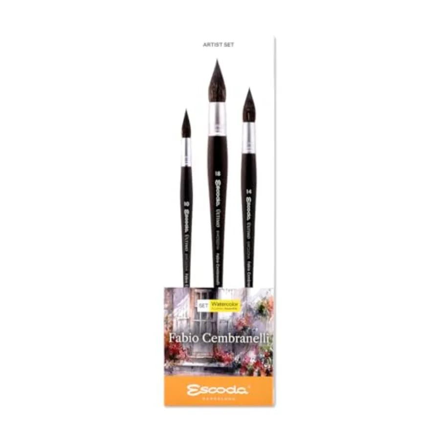 Set per Artisti Acquerello 1014 18 con 3 Pennelli Tondi Sintetici Tendo in Vari Colori per Pittura Professionale