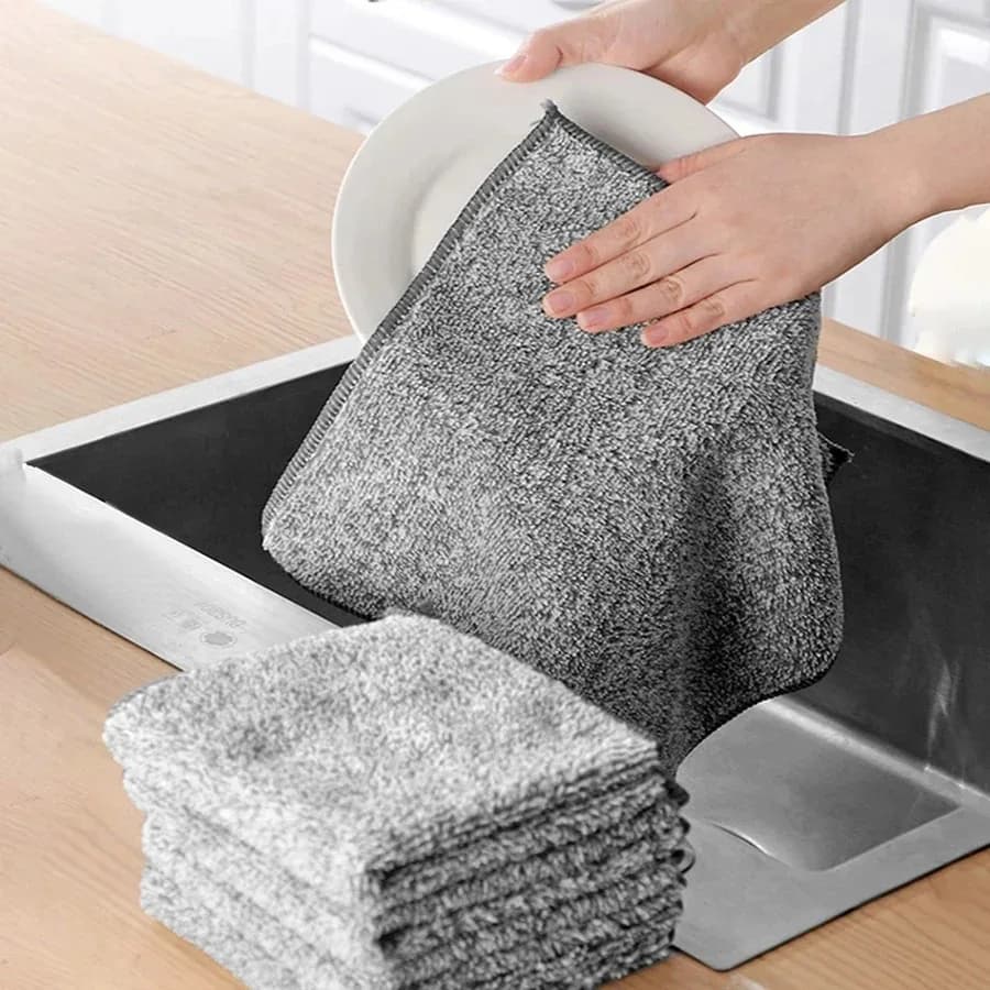 1/10pcsAbsorbent Microfiber Cleaning Cloths,Thick Quick Dry Bamboo Charcoal Fiber Towels for Car & Kitchen,Non-Stick & Washable