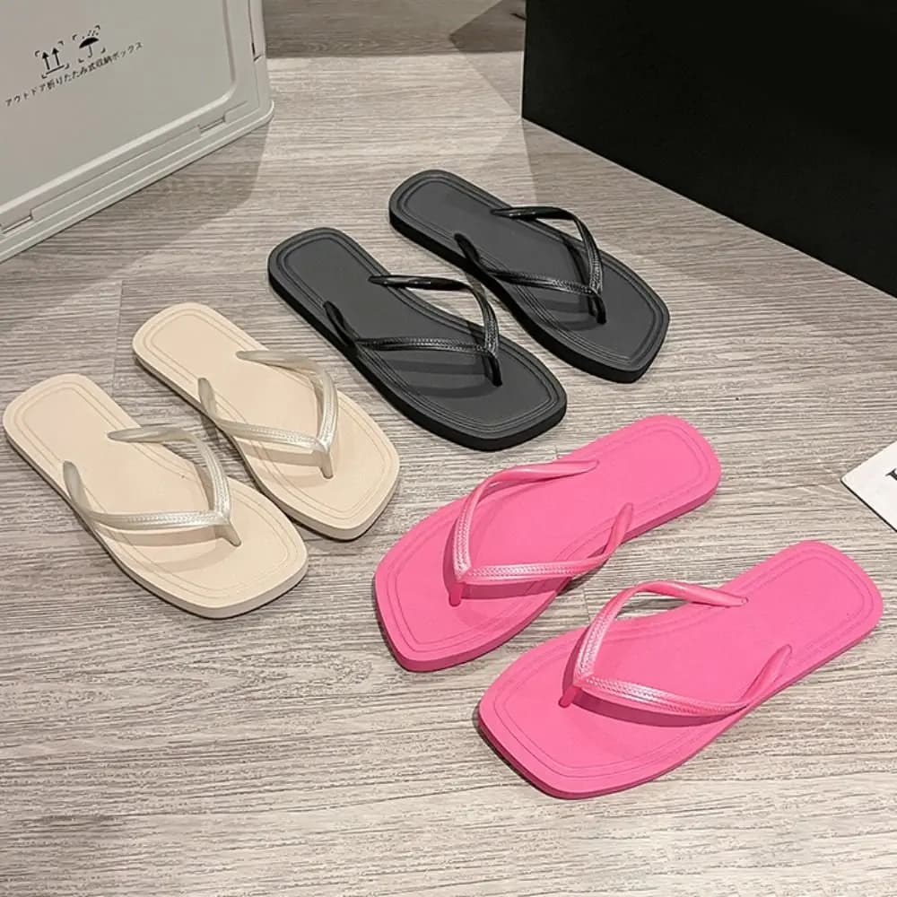 Anti-skid Beach Flip Flops Stripe Solid Color Fashion Women Slippers Streetwear House Shoes Summer Flats Sandals Indoor Outdoor