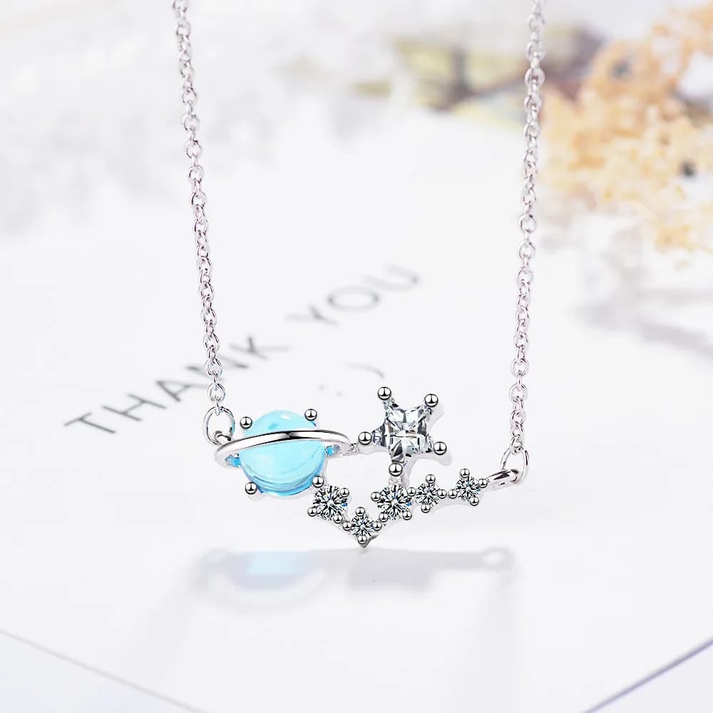 Reale 925 gioielli in argento sterling catena a maglie di cristallo stella rotonda collana per le donne collares kolye bijoux femme collana girocollo