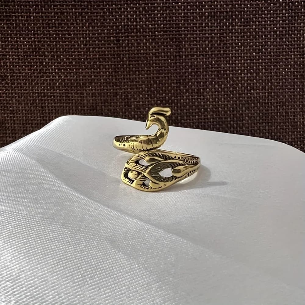 3pc Ring Hook Opening Needle Band Thread Tool Ring Hook Wool Band Thread Ring Three-Dimensional Ornament Retro Peacock Ring