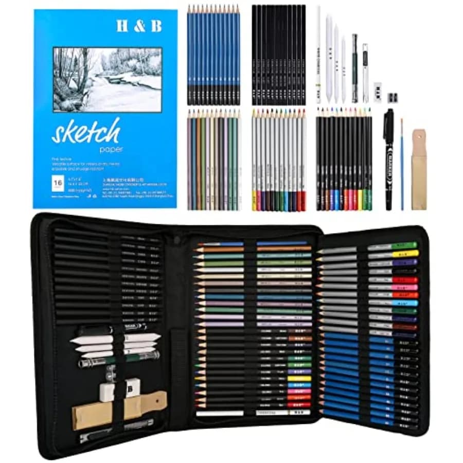 72PCS Drawing Supplies Sketching Set, Art Kit include Drawing and Colored Pencils for Adults Artists .Pro Art Sketch Supplies w