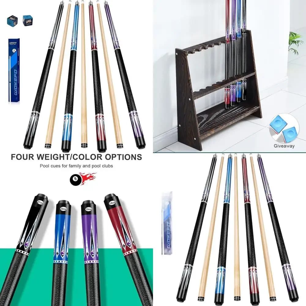 Set di 4 58 stecche da biliardo in legno d'acero con punte da 13 mm, pesi da 18-21 once, 2 gessi per biliardo professionale