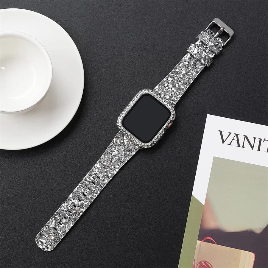 Cinturino Glitter Bling per Apple Watch ultra 49mm 38mm 40/41mm 42mm 44mm 41mm 45mm cinturino in pelle lucida IWatch Series 8 7 6 5 4 3 SE
