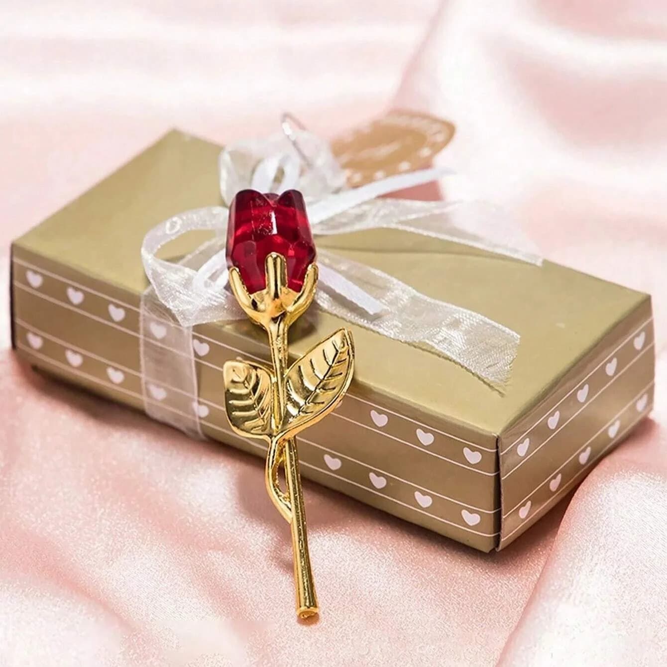 Valentine's Day Gift Crystal Glass Rose Artificial Flower Silver Golden Auction Pink Flower for Girlfriend Wedding Gifts for Guests