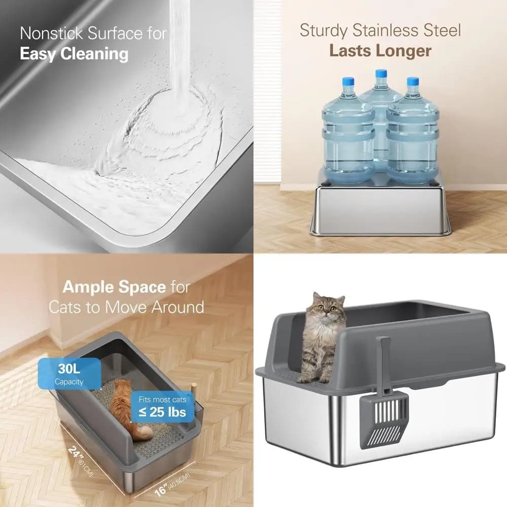 Lettiera per Gatti in Metallo Extra Large e Profonda con Coperchio, Grigia - Antiaderente, Facile da Pulire, Resistente alle Perdite