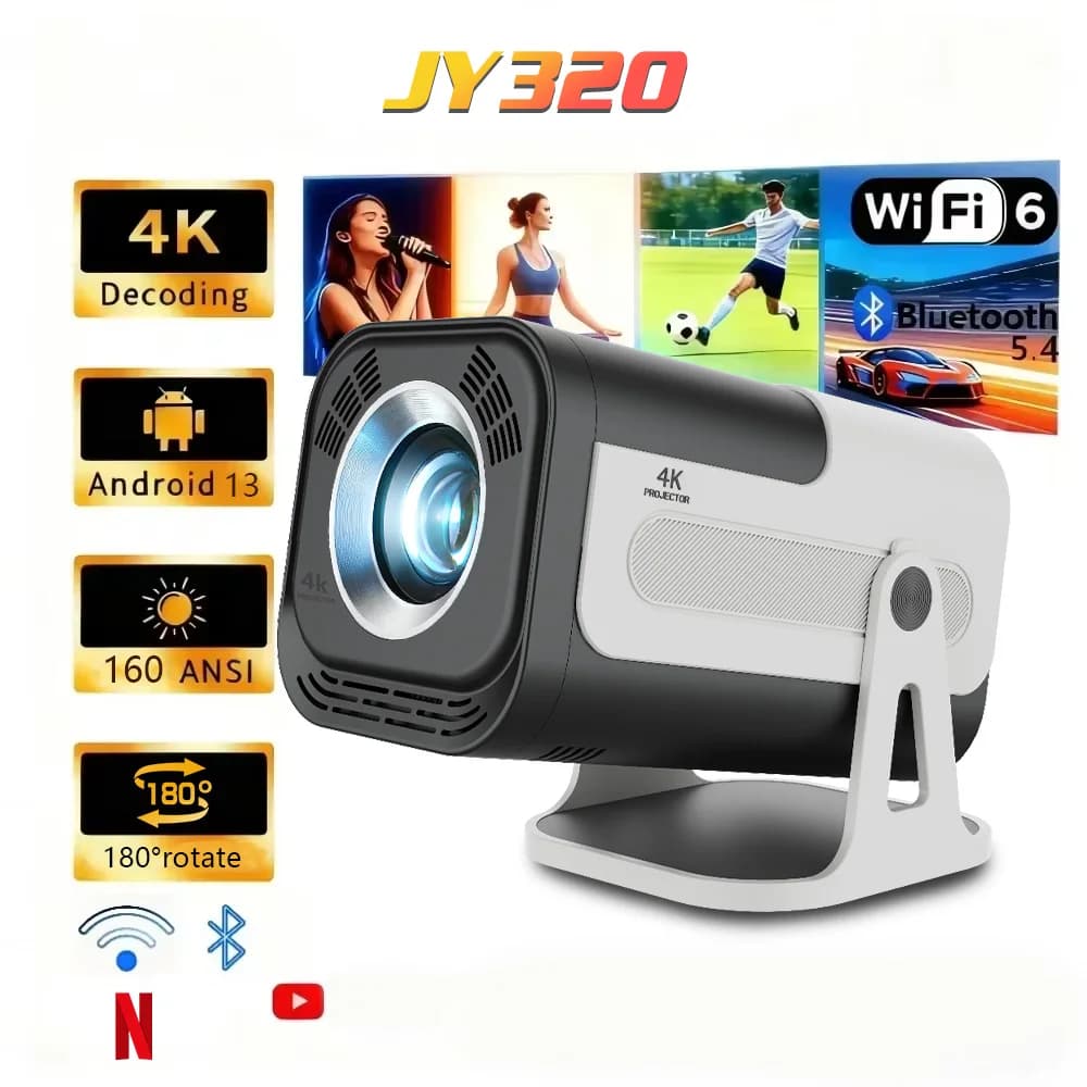 HY320MINI Proiettore Android 13 8K Nativo 720P/1080P 390ANSI Dual Wifi6 BT5.2 1920*720P Cinema Proiettore portatile aggiornato HY30