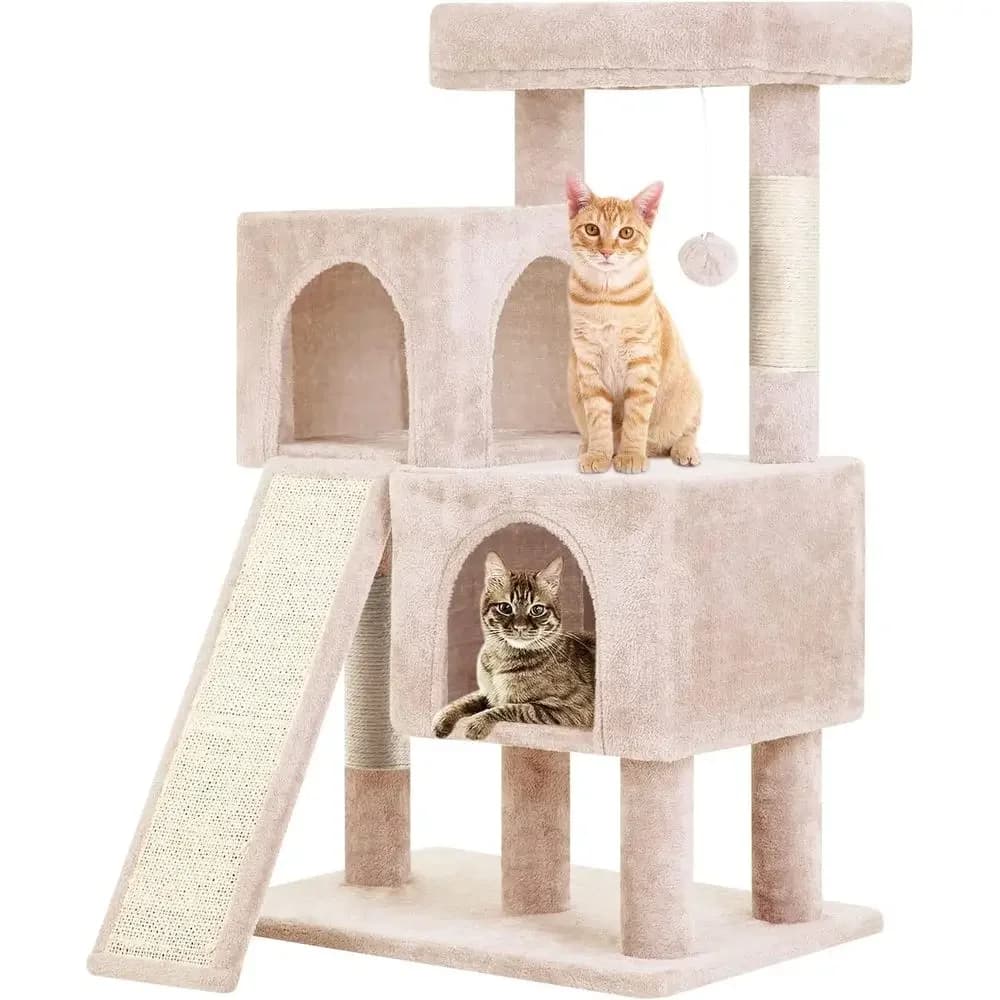 36 Multi-Level Cat Tower with Scratching Posts, Plush House, Perch & Hanging Ball for Adult Cats & Kittens (Beige)