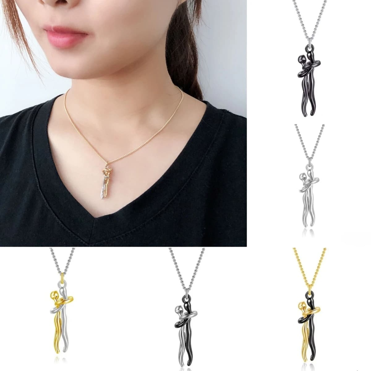 Coppia squisita che abbraccia la collana con ciondolo per le donne Pendenti di moda per la collana di coppia Amore Gioielli di San Valentino